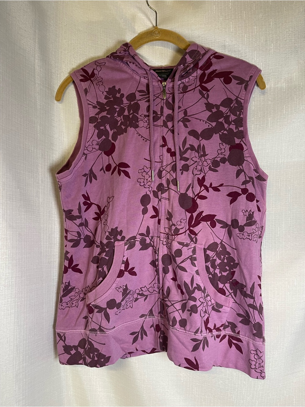Eddie Bauer Pinkish Purple Cotton Stretch Full Zip Hood Sleeveless Vest Size M